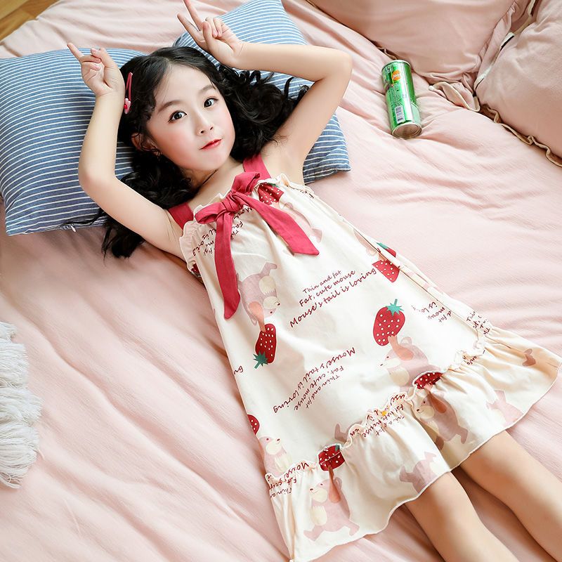 兒童睡裙夏季純棉公主風吊帶裙甜美可愛小女童親子全棉中大童睡衣