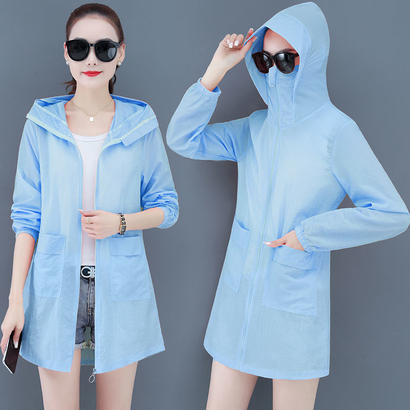 Women's sun protection clothing  summer new Korean style outer wear, medium-length, long-sleeved, versatile sun protection clothing, thin coats and clothes