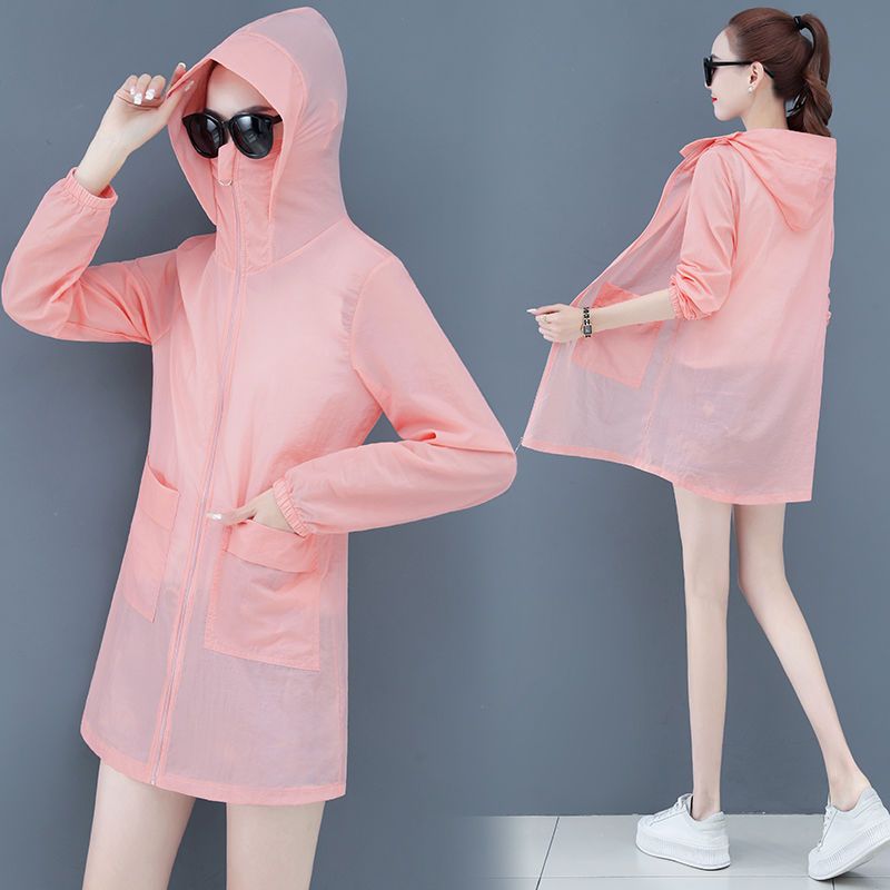 Women's sun protection clothing  summer new Korean style outer wear, medium-length, long-sleeved, versatile sun protection clothing, thin coats and clothes