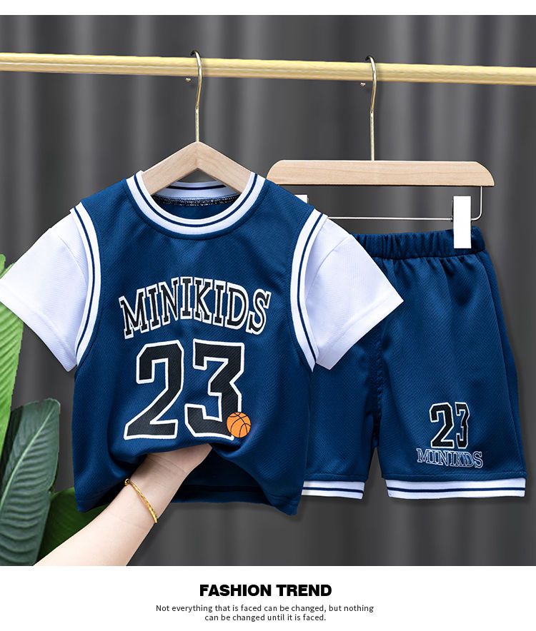 儿童运动夏季套装2021新款洋气宝宝篮球衣服男女童帅气短袖两件套
