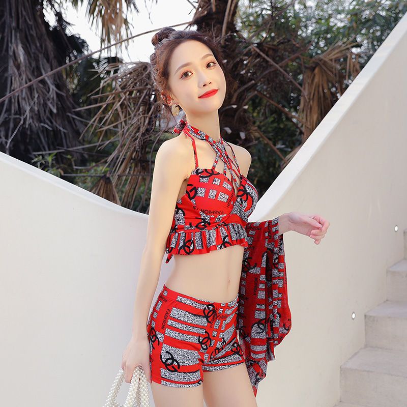 2023 new swimsuit female split bikini long yarn sexy Korean ins hot spring seaside vacation student swimsuit