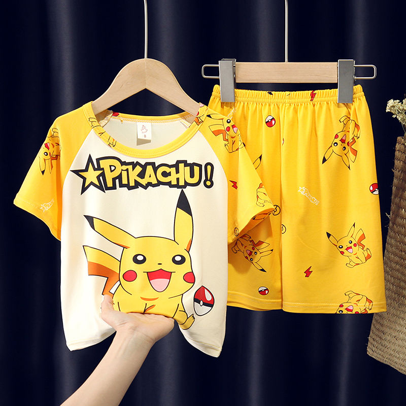 Children's short sleeved pajamas Summer Boys' cartoon middle school children's home clothes set primary school students' thin air-conditioning clothes