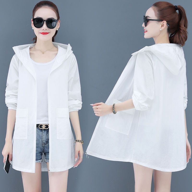 Women's sun protection clothing  summer new Korean style outer wear, medium-length, long-sleeved, versatile sun protection clothing, thin coats and clothes