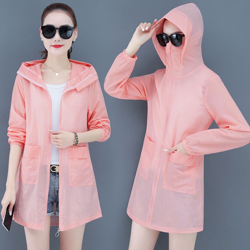 Women's sun protection clothing  summer new Korean style outer wear, medium-length, long-sleeved, versatile sun protection clothing, thin coats and clothes