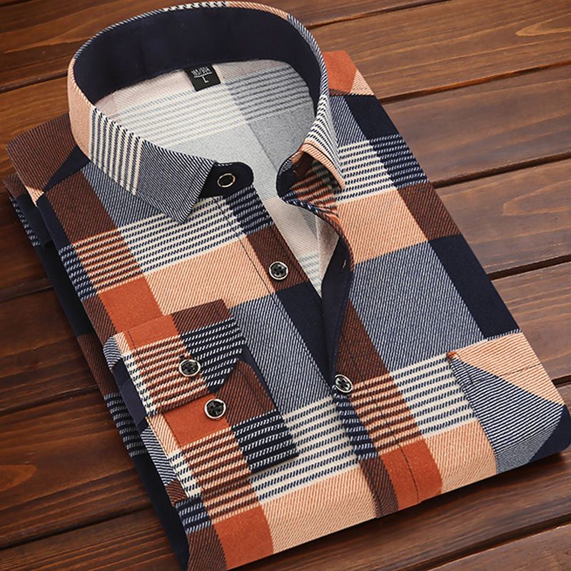 2021 Spring and Autumn Men's Shirt Men's Printed Long-sleeved Shirt Men's Inch Shirt Dad's Work Clothes 1/2 Piece