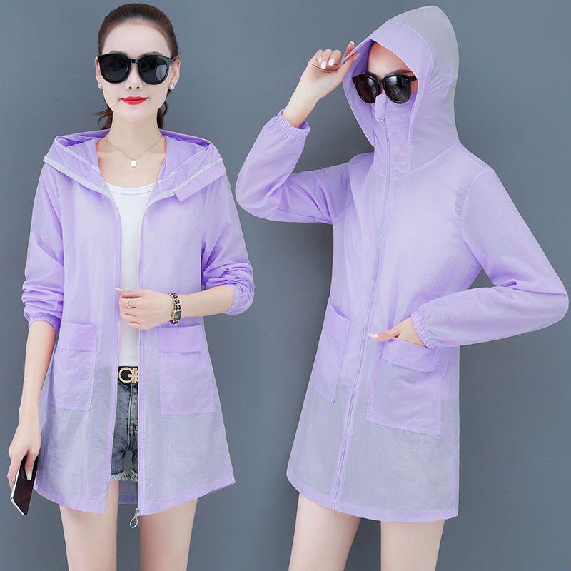 Women's sun protection clothing  summer new Korean style outer wear, medium-length, long-sleeved, versatile sun protection clothing, thin coats and clothes