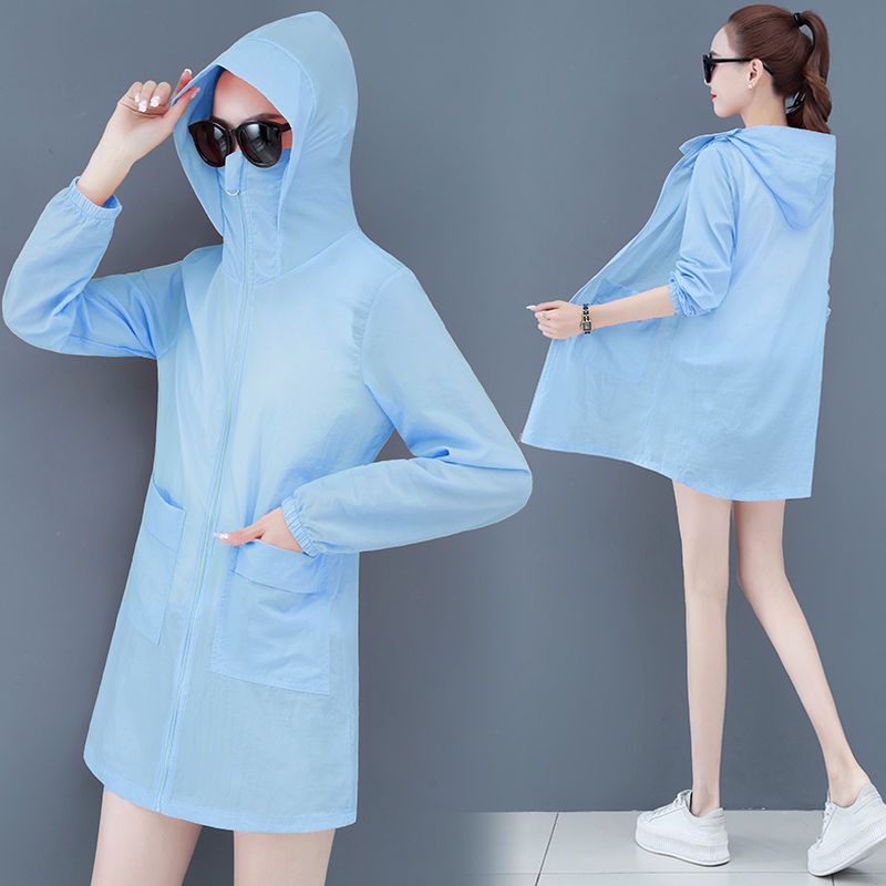 Women's sun protection clothing  summer new Korean style outer wear, medium-length, long-sleeved, versatile sun protection clothing, thin coats and clothes