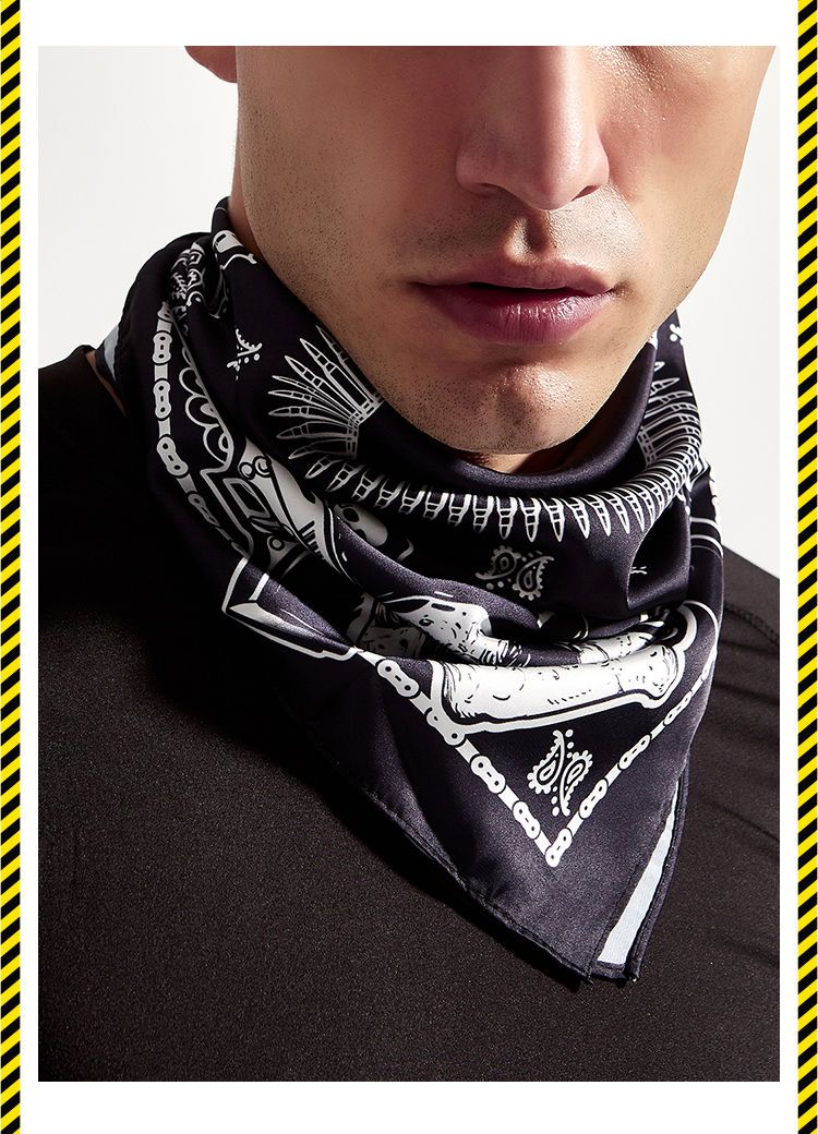 Foulard homme fleur de cajou design de mode crâne carré tendance Hip hop foulard de danse de rue foulard en soie femme_voghion.com
