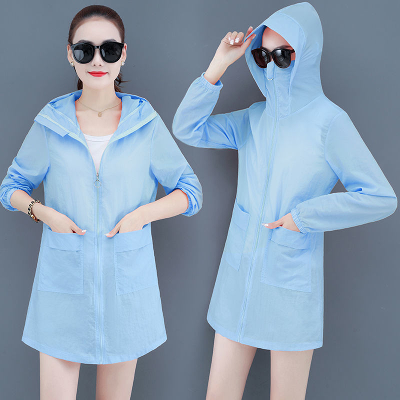 Women's sun protection clothing  summer new Korean style outer wear, medium-length, long-sleeved, versatile sun protection clothing, thin coats and clothes