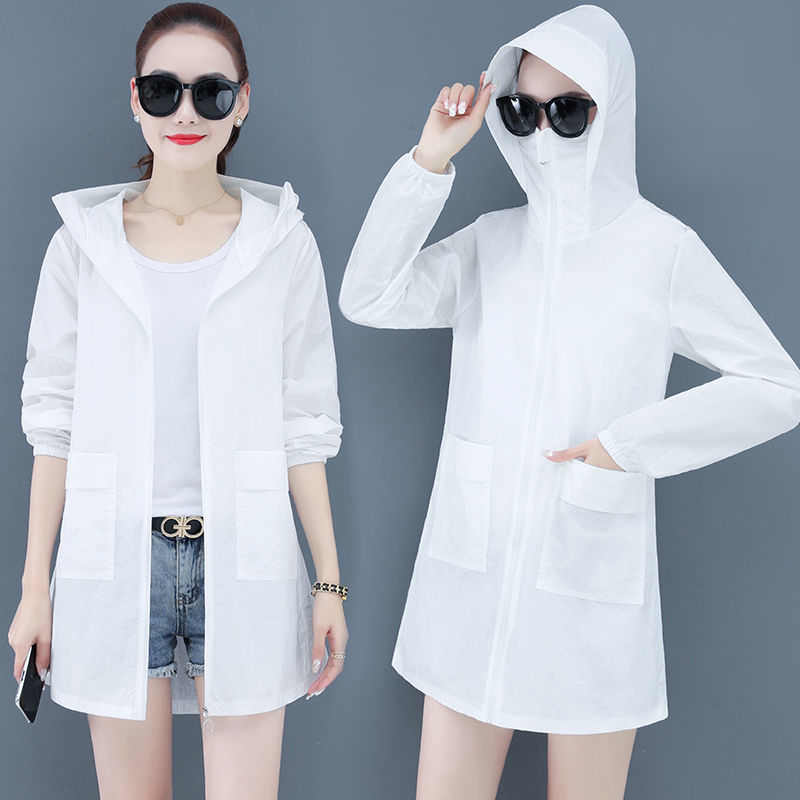 Women's sun protection clothing  summer new Korean style outer wear, medium-length, long-sleeved, versatile sun protection clothing, thin coats and clothes