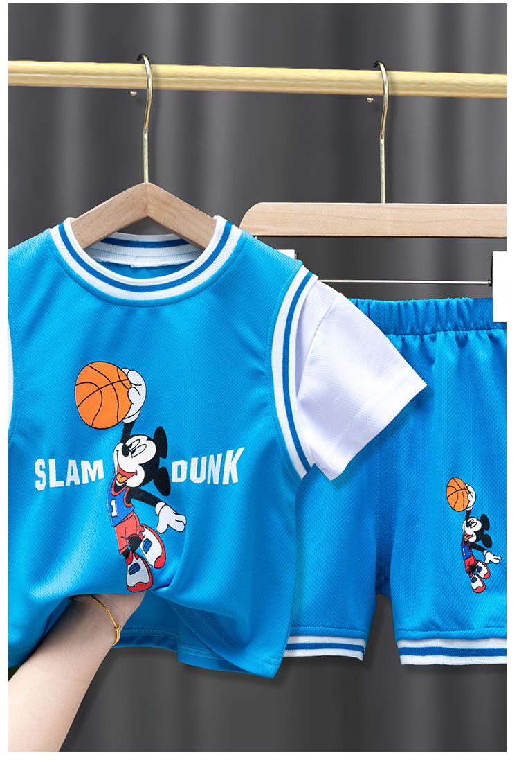 儿童运动夏季套装2021新款洋气宝宝篮球衣服男女童帅气短袖两件套