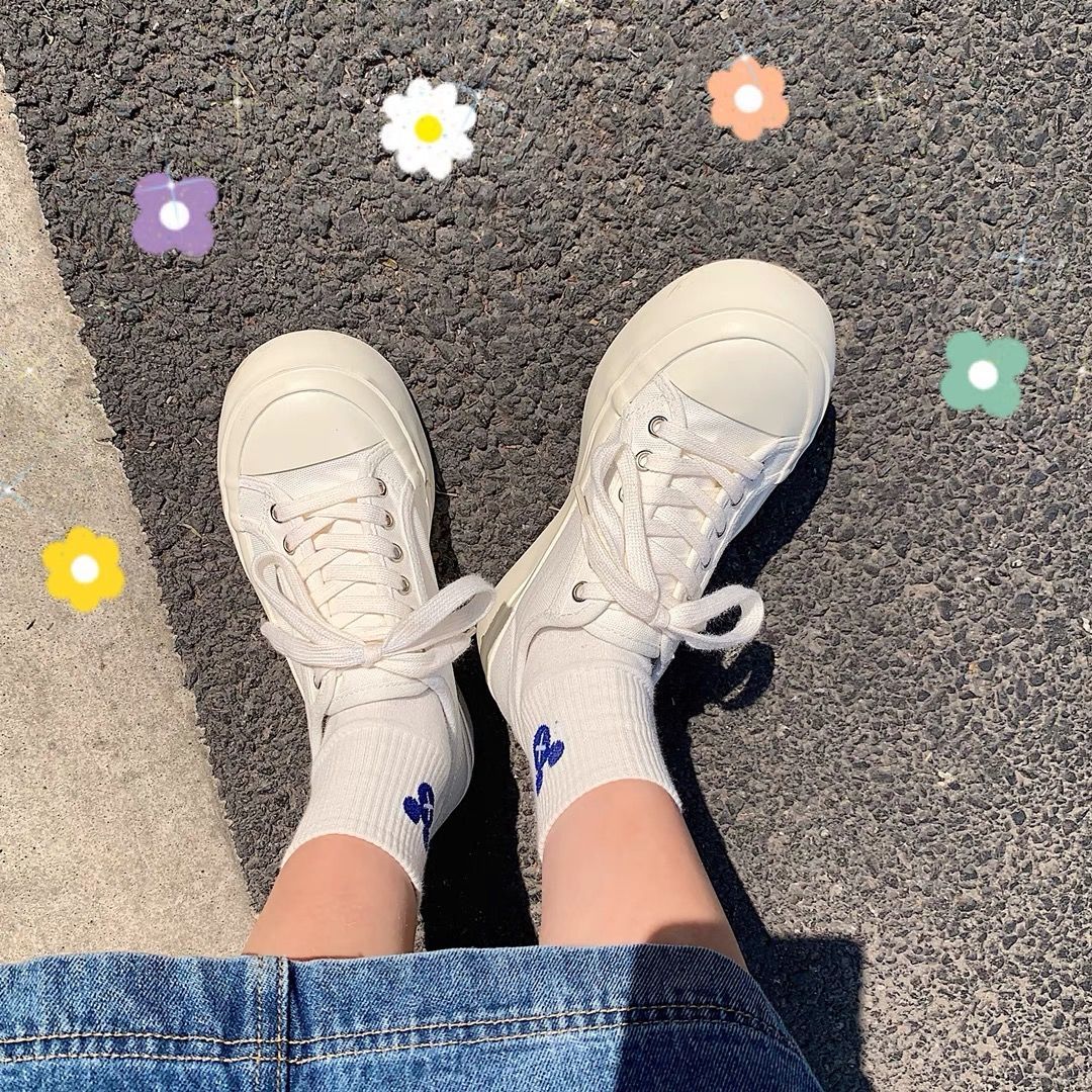 Thick-soled canvas shoes female students ugly cute big-toed shoes  spring ins Japanese small white shoes Hong Kong style Korean version ulzzang