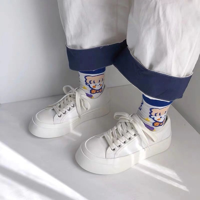 Thick-soled canvas shoes female students ugly cute big-toed shoes  spring ins Japanese small white shoes Hong Kong style Korean version ulzzang