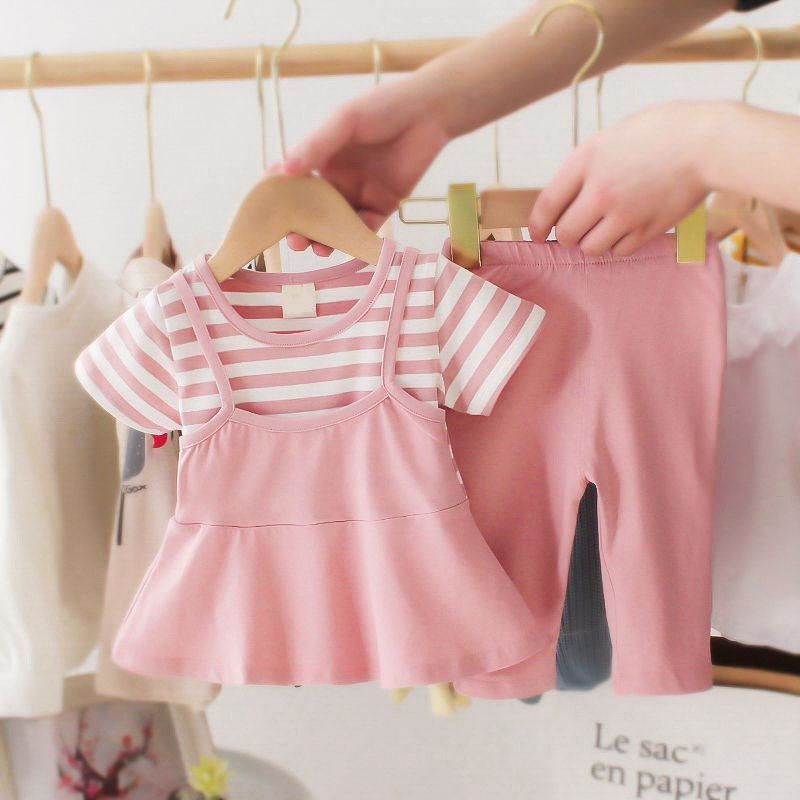 Girls summer suit 2019 new children's clothing girl baby short-sleeved overalls 0-3 years old baby clothes girl
