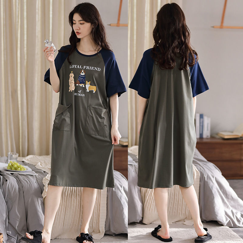 Nanjiren short-sleeved cotton nightdress female summer Korean version large size fat mm200 catties loose plus fat and can be worn outside