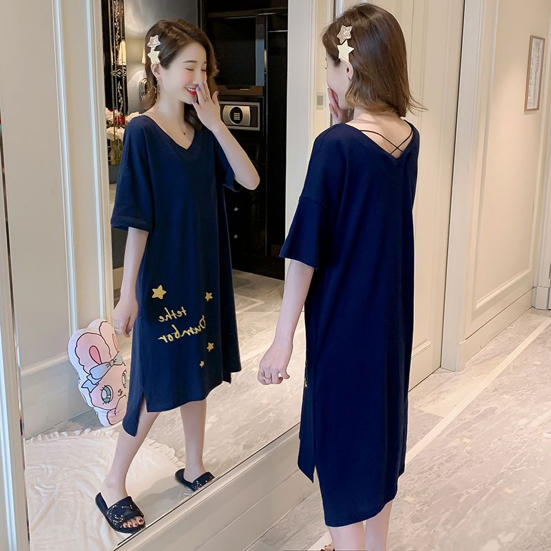 Nanjiren 100@cotton nightdress ladies summer 2022 new short-sleeved Korean version large size thin section loose and can be worn outside