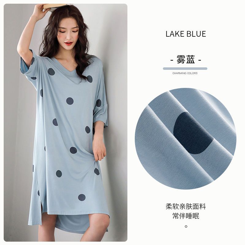 Nanjiren 100% cotton nightdress women's summer short-sleeved Korean version student large size summer thin loose pajamas can be worn outside