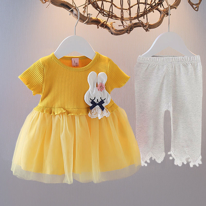 8-month-old baby girl summer dress 1-3 years old girl short-sleeved gauze skirt suit 6 baby summer foreign style two-piece suit 9