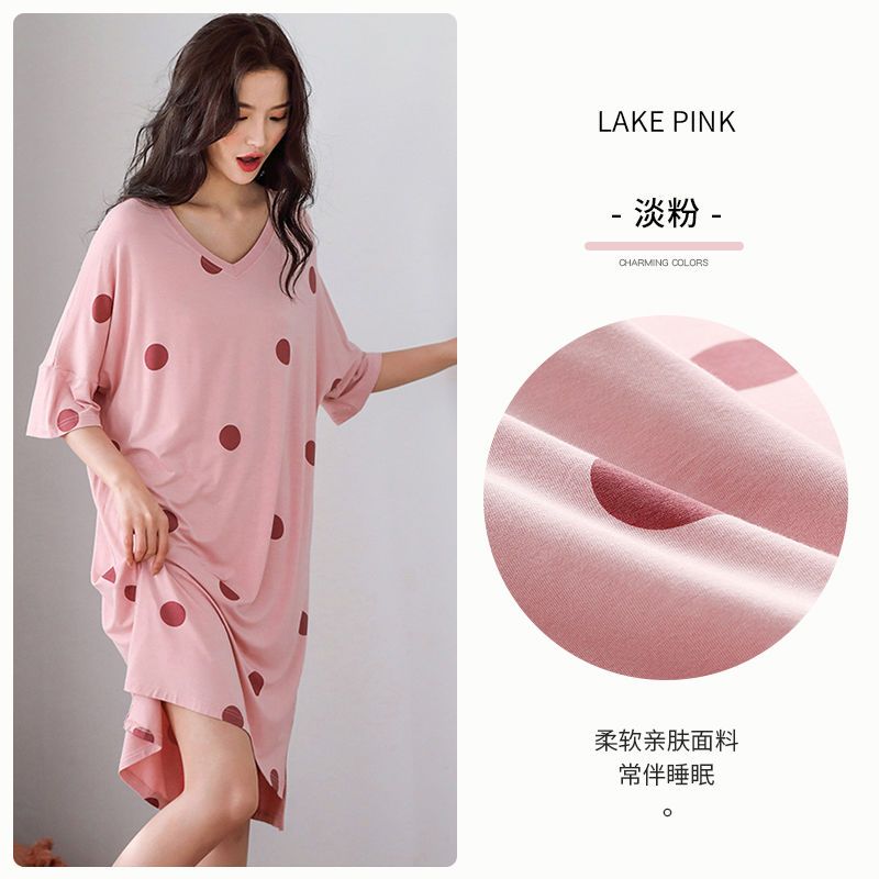 Nanjiren 100% cotton nightdress women's summer short-sleeved Korean version student large size summer thin loose pajamas can be worn outside