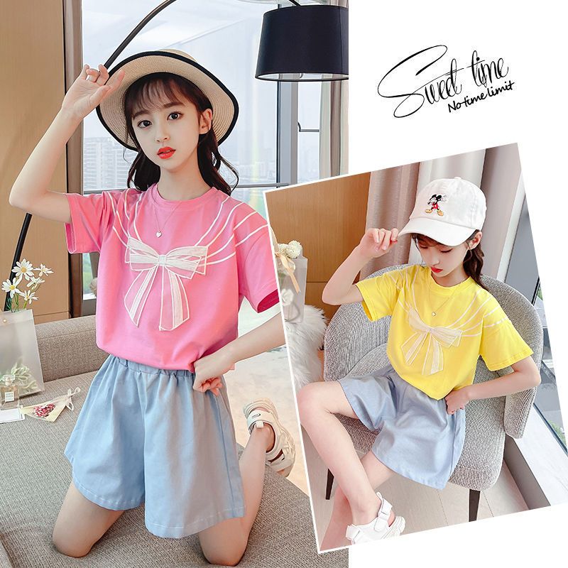 Girls' summer shorts suit foreign style hakama 2022 new children's fashionable loose casual children's clothing two-piece set trend