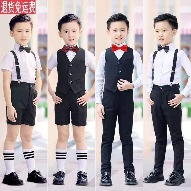 男童夏季西裝套裝六一兒童演出服馬甲短袖花童禮服主持人表演服裝