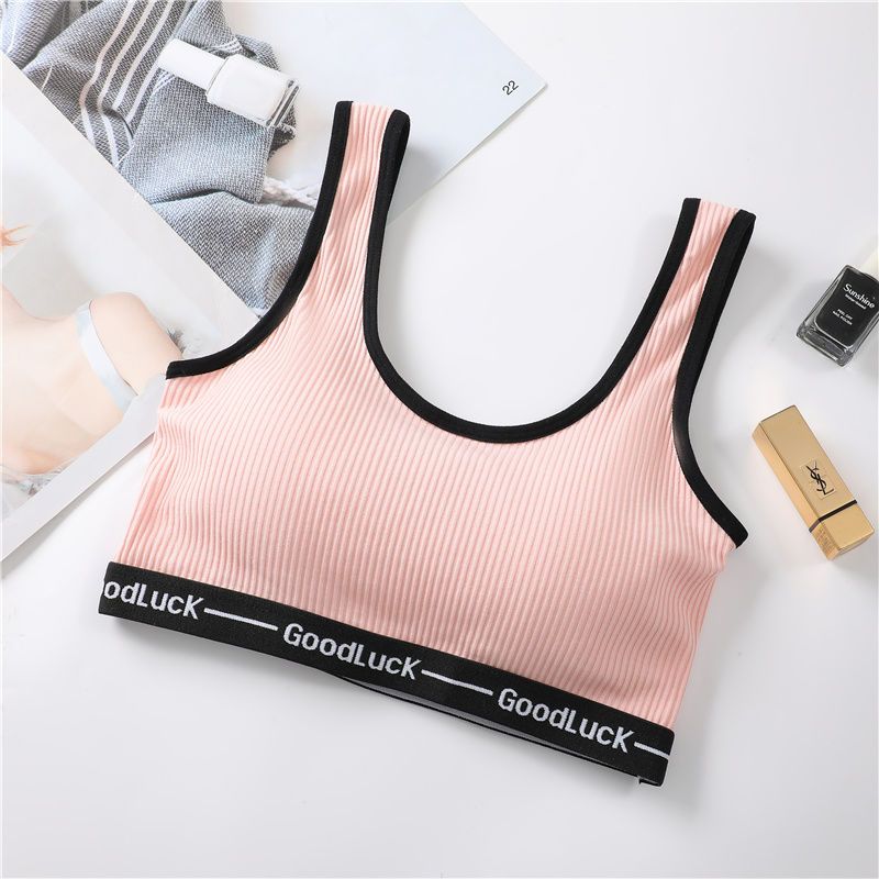 Cotton girl sports underwear female students wrapped chest without steel ring gathered shockproof tube top development period camisole