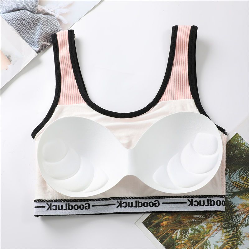 Cotton girl sports underwear female students wrapped chest without steel ring gathered shockproof tube top development period camisole