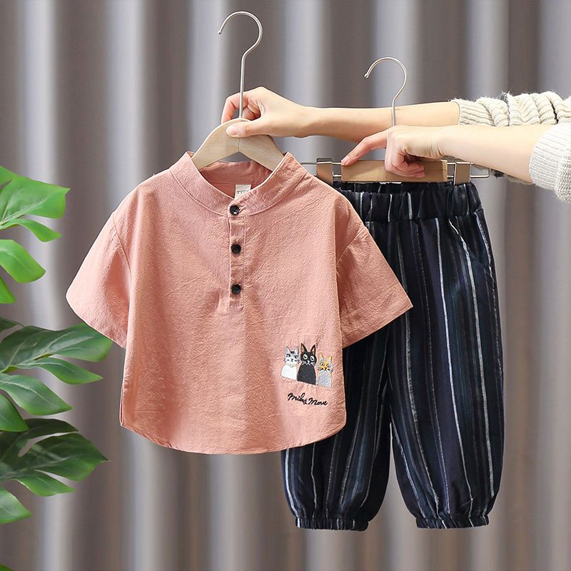 男童夏裝套裝中國風唐裝兒童漢服2023夏季新款小童洋氣寶寶潮牌薄