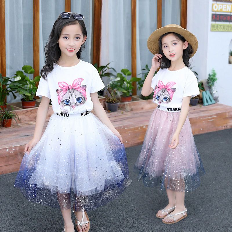 女童連衣裙夏裝2022新款潮洋氣時髦公主裙兒童小女孩套裝裙子