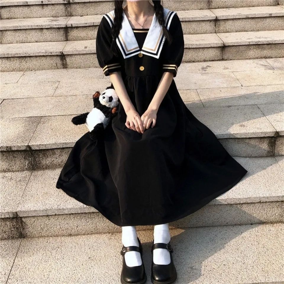 女童夏装连衣裙短袖海军风洋气春夏新款儿童装少女学生裙子