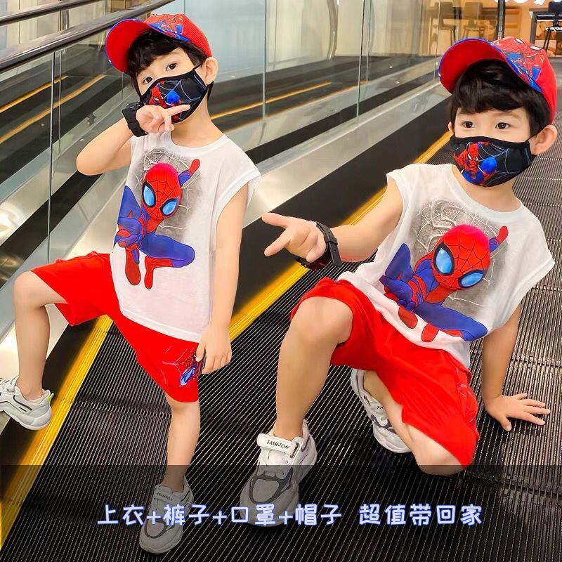 男童夏装套装2021新款中大儿童装洋帅气时髦短袖蜘蛛侠网红夏季潮