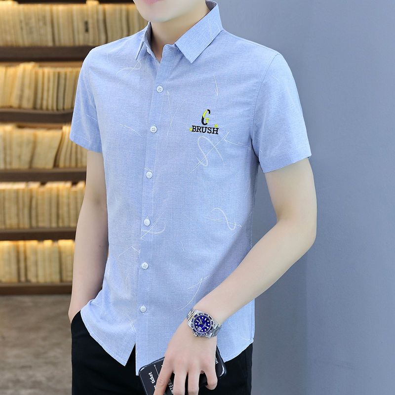 新品短袖衬衫男士夏季韩版潮流帅气衬衣青年男装免烫抗皱寸衣半袖