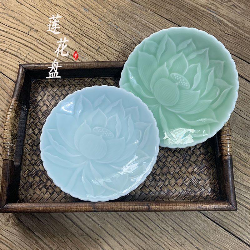 龙泉青瓷莲花盘子菜盘家用创意简约汤盘陶瓷酒店摆台餐具干果盘