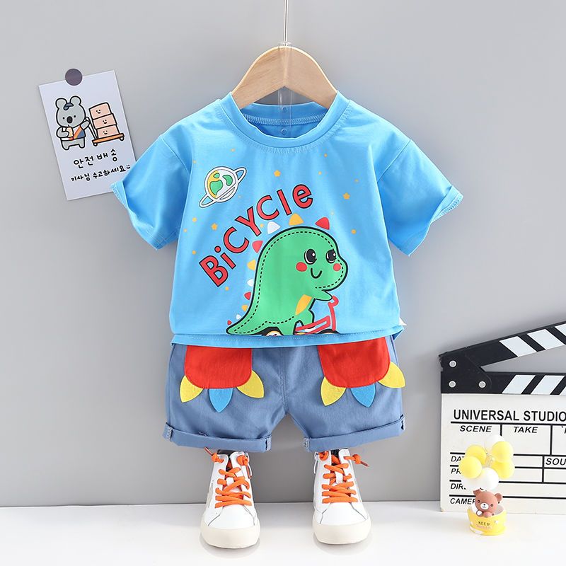 男童夏装套装2021新款儿童卡通恐龙短袖1-3岁小童女宝宝夏季t恤潮