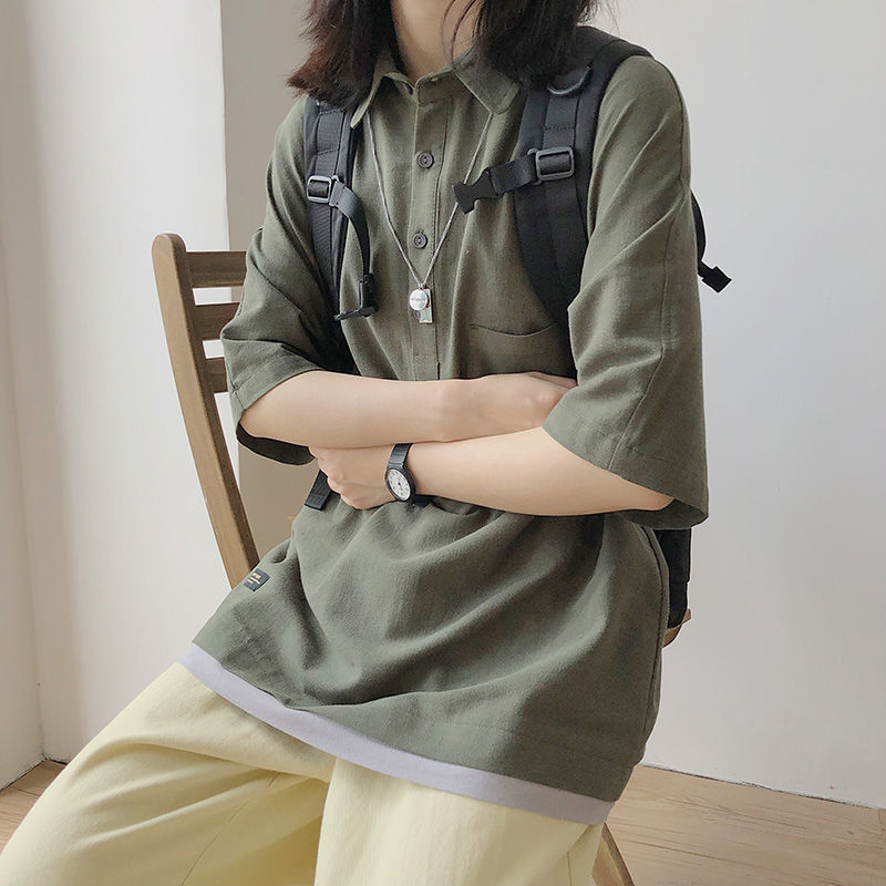 高街街头T恤男女夏POLO衫纯色美式宽松日系复古学生短袖潮流上衣