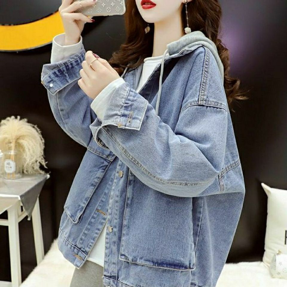 Korean version loose hooded denim jacket women's spring and autumn new age-reducing all-match large size retro jacket denim clothing trend