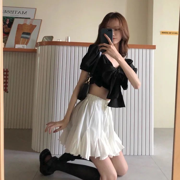 Super fairy ins slimming fluffy A-line skirt women's age-reducing short skirt summer Korean style versatile high-waisted student skirt