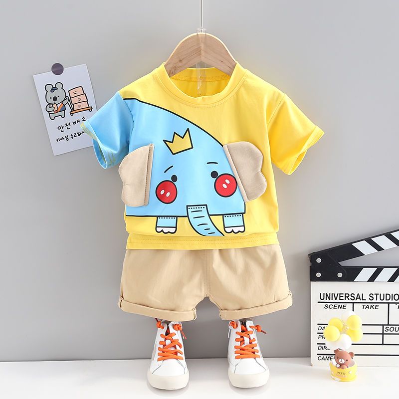 男童夏装套装2021新款儿童卡通恐龙短袖1-3岁小童女宝宝夏季t恤潮