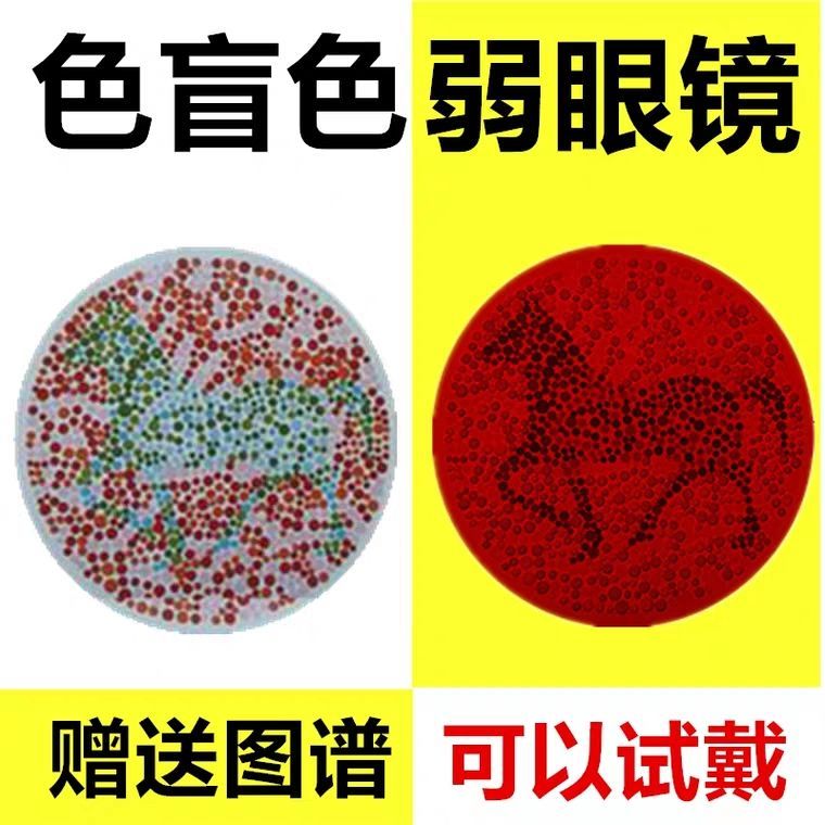 红绿色盲色弱眼镜矫正纠正看检查检测色盲隐形看图谱男女通用隐型