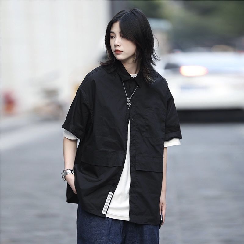 Summer Japanese retro loose all-match short-sleeved shirt T-shirt ins Hong Kong style female trend student casual cardigan shirt