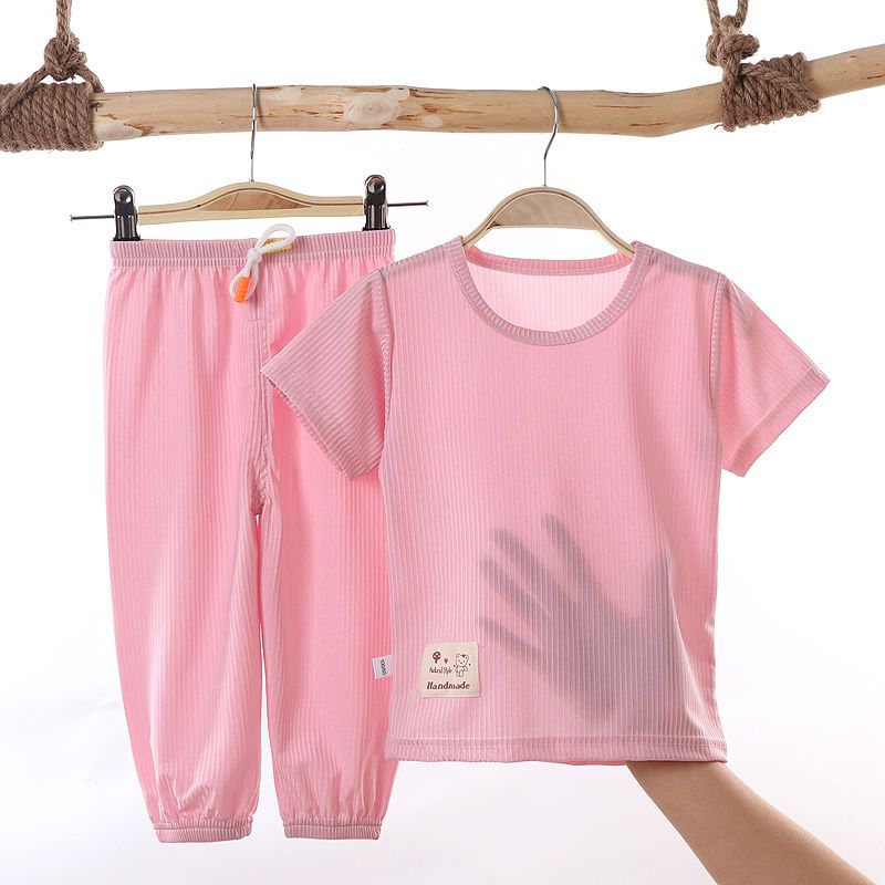 Children's anti-mosquito pants T-shirt set summer boys and girls baby thin section bloomers short-sleeved pajamas 1-3-5-7 years old
