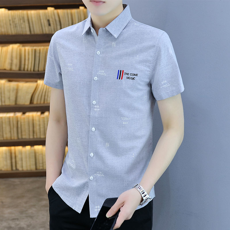 Inch shirt men's short-sleeved summer Korean style trendy handsome flower shirt youth work men's wear-free ironing anti-wrinkle shirt top
