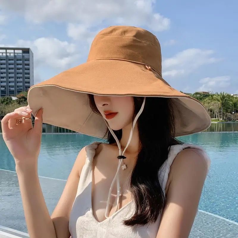 双面渔夫帽女日系大沿帽子韩版夏季防紫外线防晒遮阳帽遮脸太阳帽