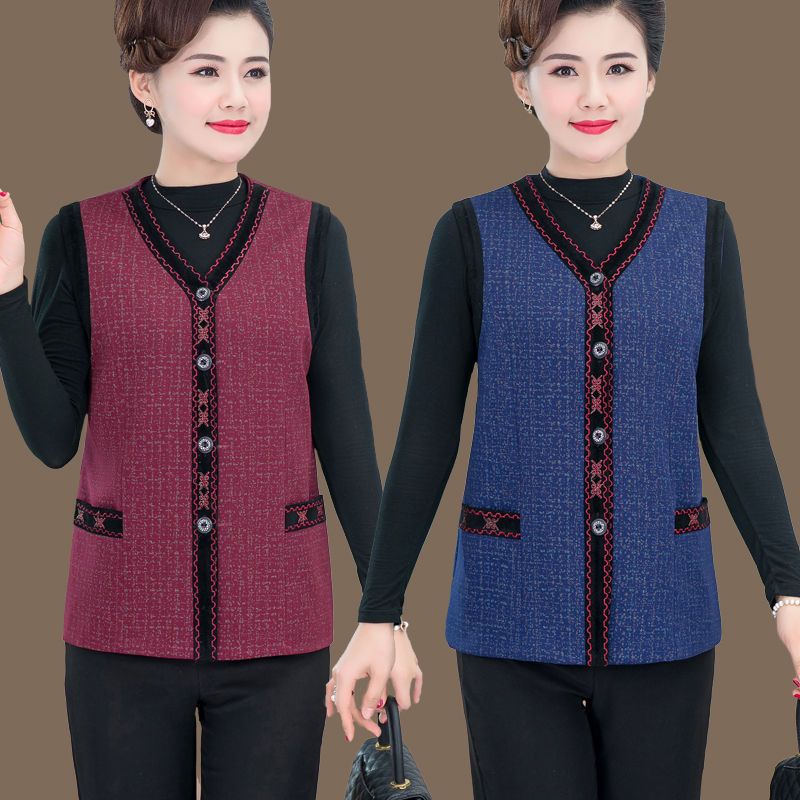 Spring and autumn thin waistcoat middle-aged and elderly mothers wear large size loose outerwear waistcoat vest grandma tops vest coat