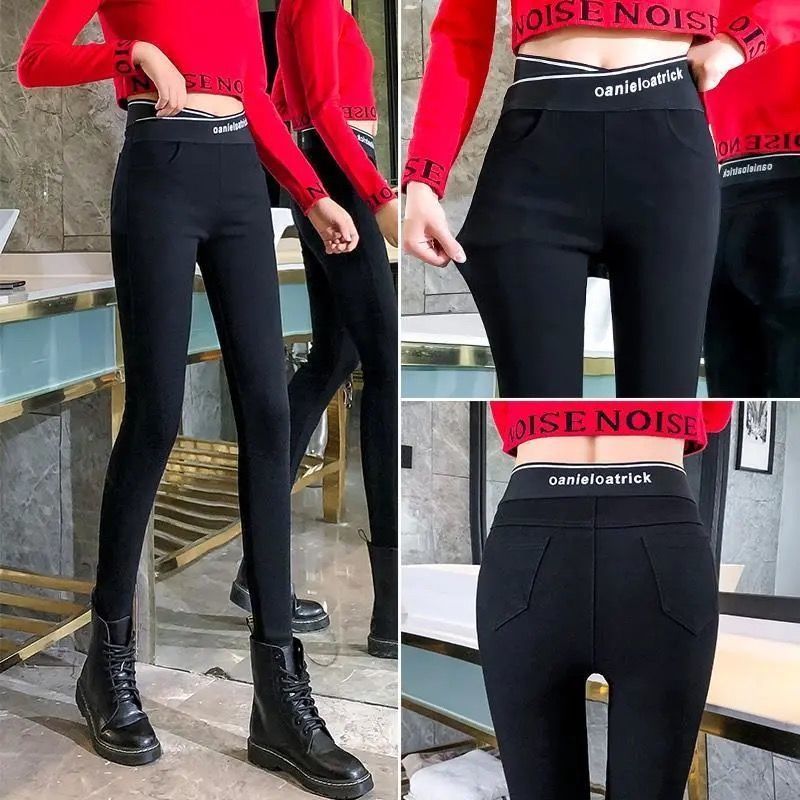 Korean version of spring and autumn black leggings women's large size elastic thin high waist pencil pants outer wear thin black magic pants
