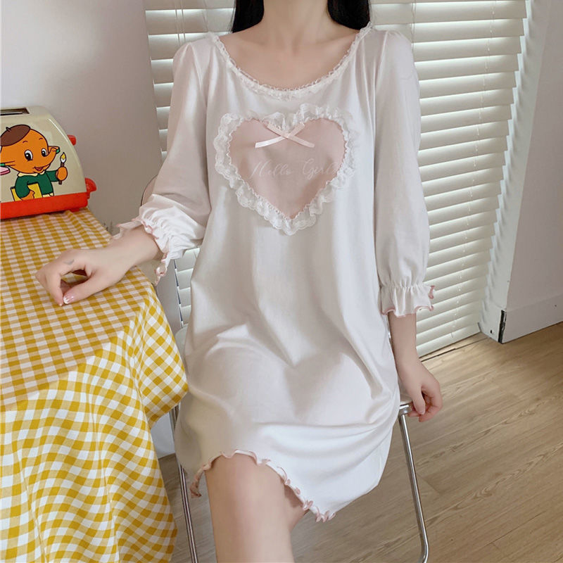 公主睡裙少女春秋季薄款学生蕾丝日系甜美可爱可外穿睡衣夏家居服