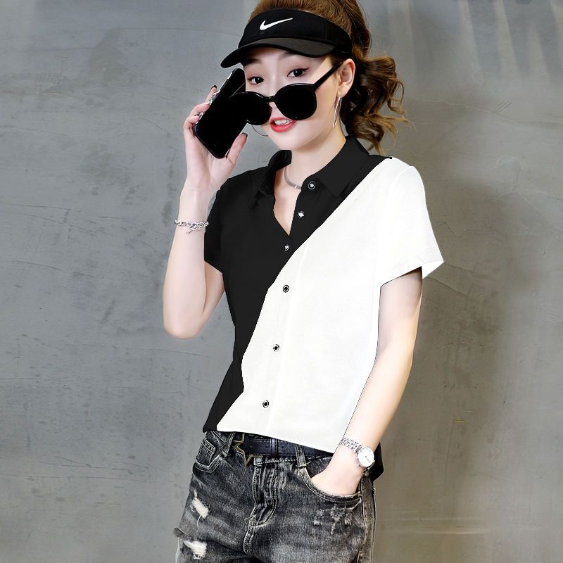 Shirts for women  new summer style Hong Kong style versatile white short-sleeved slim design niche shirt tops