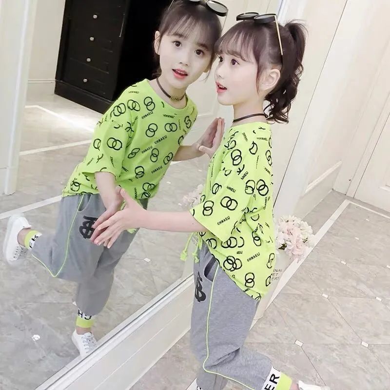 女童夏季套装2023新款韩版儿童中大童洋气网红时尚短袖两件套夏装