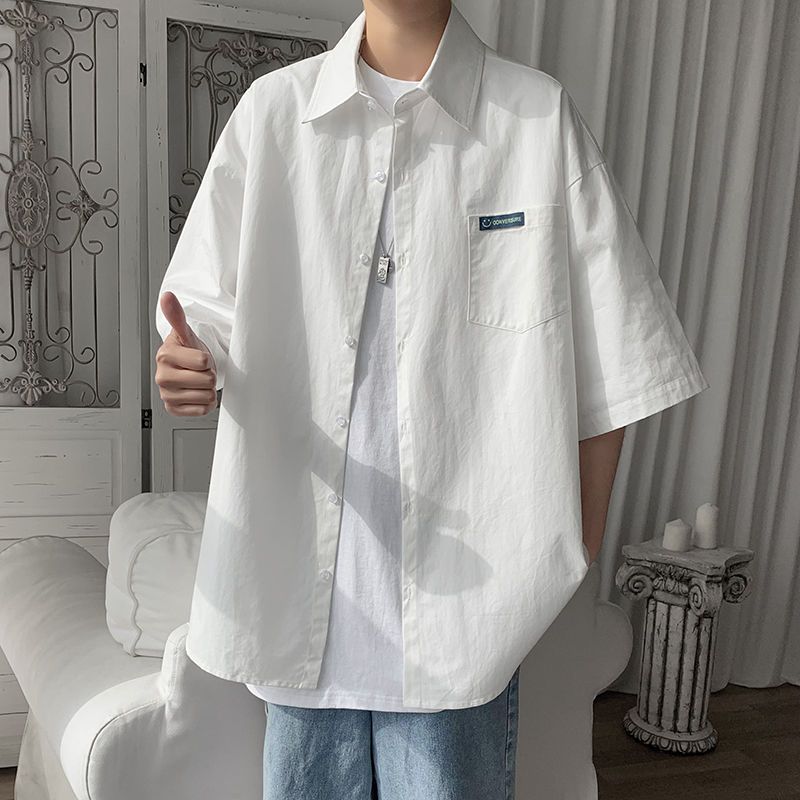 Summer white short-sleeved shirt men's casual trend ins Hong Kong trend brand loose thin section ruffian handsome all-match Japanese