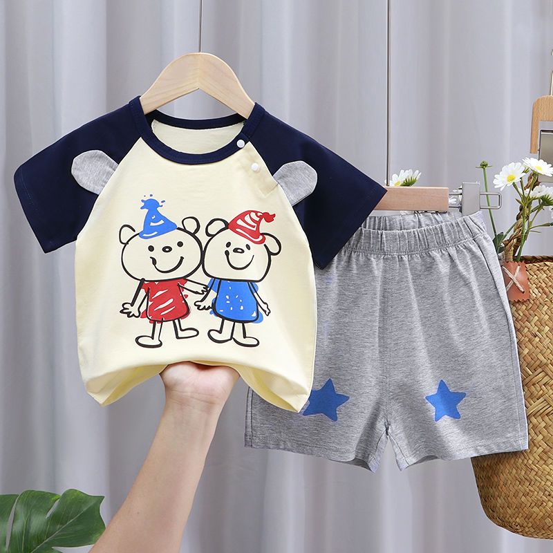 夏季婴儿宝宝短袖套装小童纯棉半袖t恤男童新款女童洋气夏装衣服